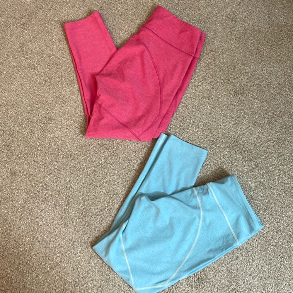 SET 2 Outdoor Voices Womens Leggings Small Pink Blue Athleisure Gym Yoga Running